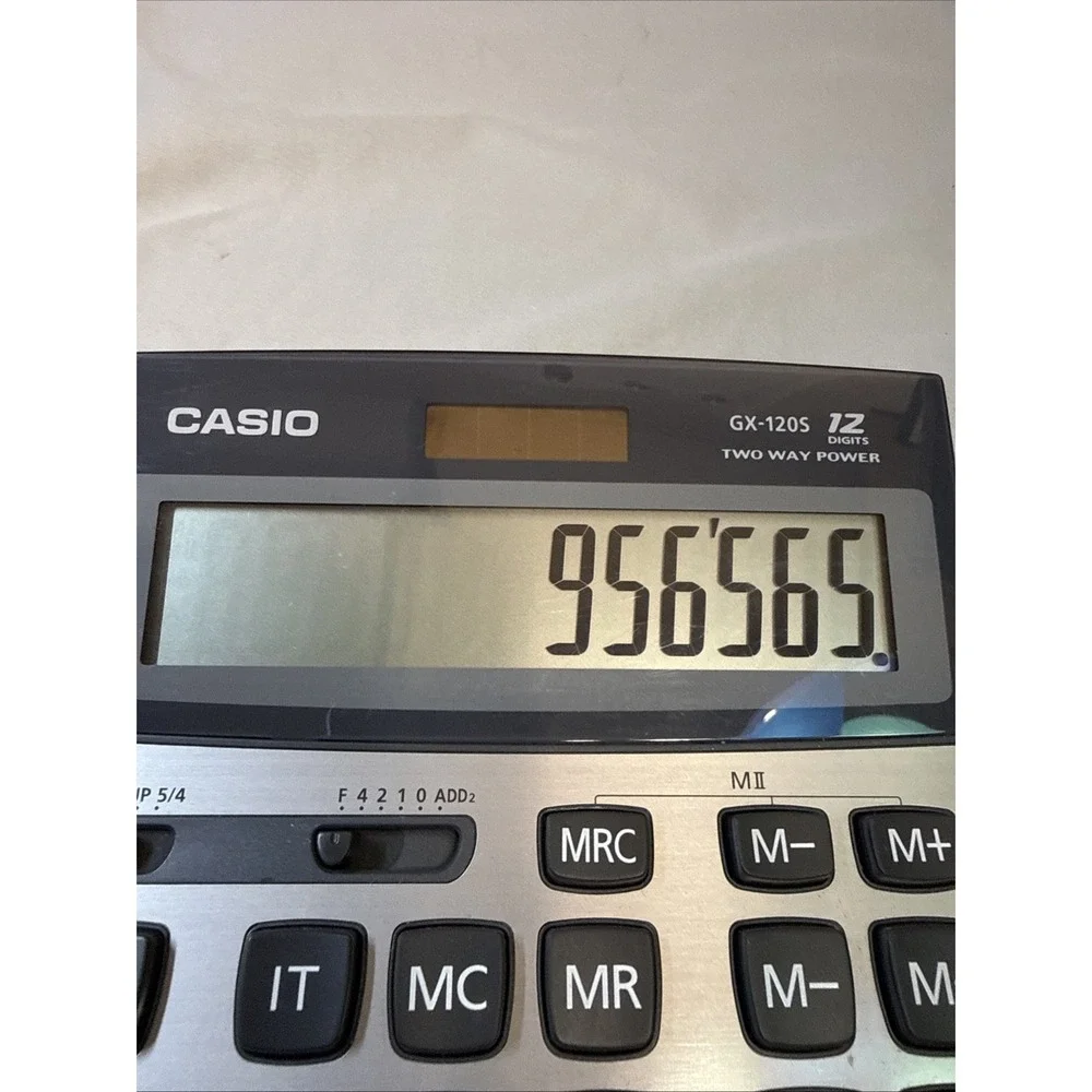 Casio GX-120S 12-Digit Desktop Calculator Two-Way Power Metallic - Tested Works